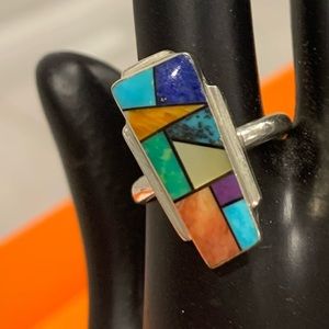 Vintage Native American Sterling Inlaid ring signed CB